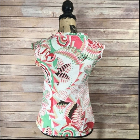 Tahari Multicolored Print Ruffle Top XS - Picture 4 of 7